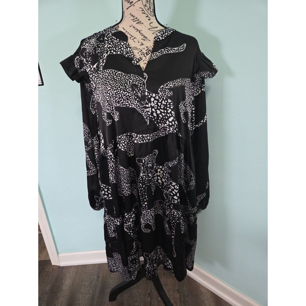 Anniewear Leopard Collared Neck Long Sleeve Mini Dress new xl
